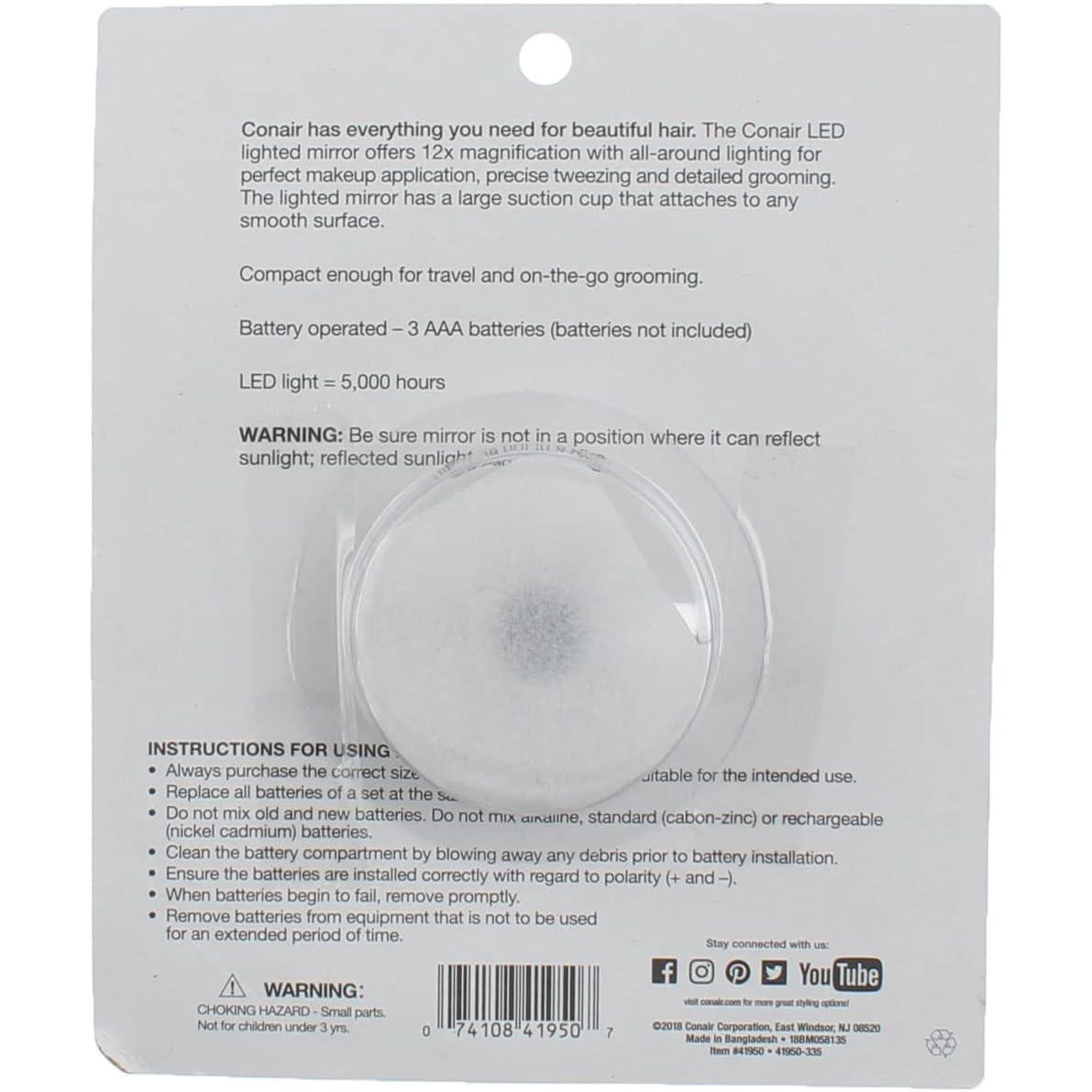 CONAIR LED Lighted Suction Mirror, 12x magnification-074108419507-LR-339751-5-LR eShop