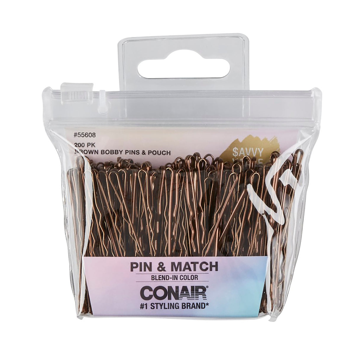 CONAIR Pin & Match Bobby Pins With Pouch - Brown, 200 count-074108556080-LR-360878-1-LR eShop
