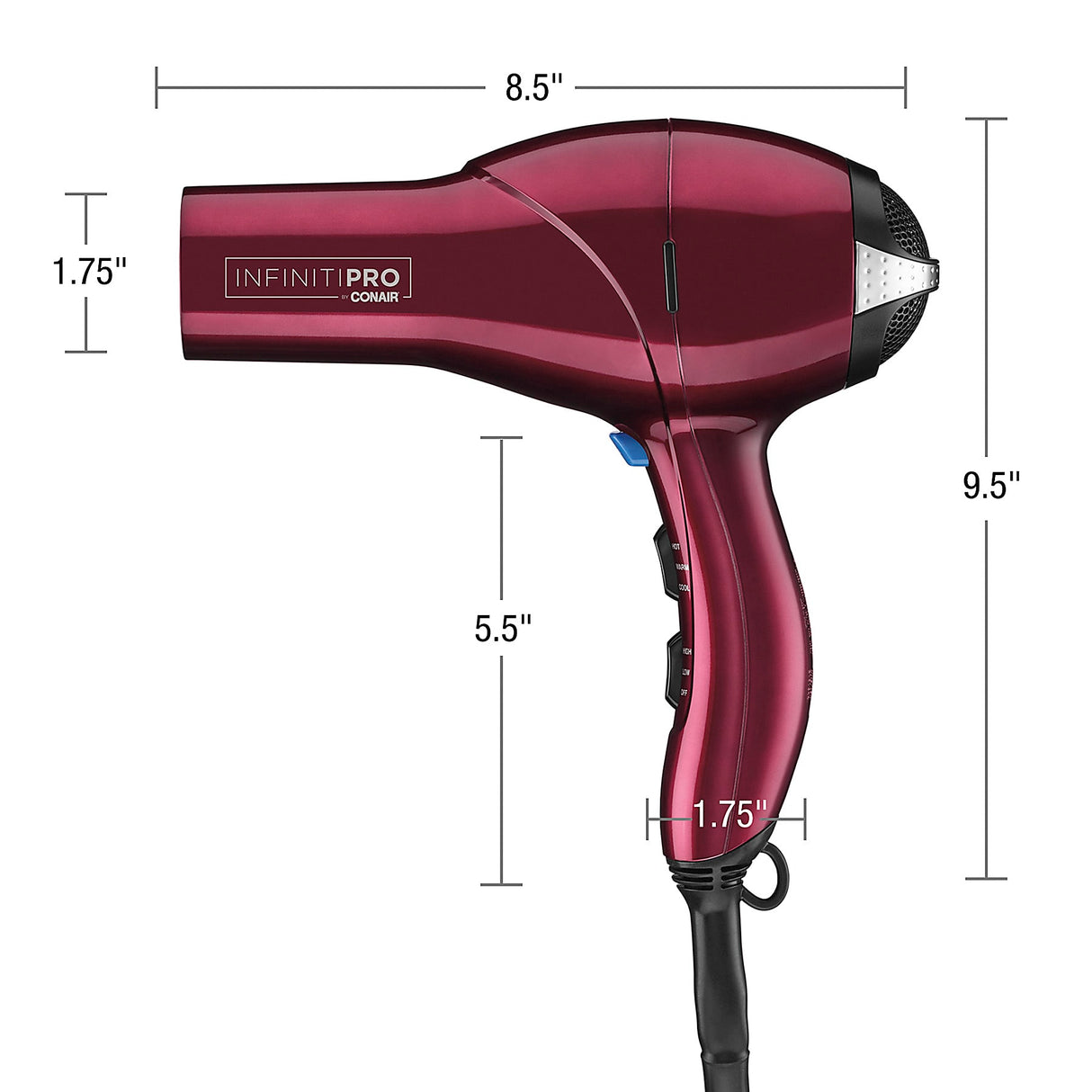 CONAIR Quick Styling Salon InfPRO Full Size Hair Dryer - Burgundy, 1875 Watts-074108305527-LR-361087-3-LR eShop