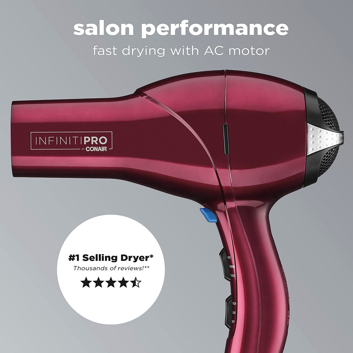 CONAIR Quick Styling Salon InfPRO Full Size Hair Dryer - Burgundy, 1875 Watts-074108305527-LR-361087-4-LR eShop