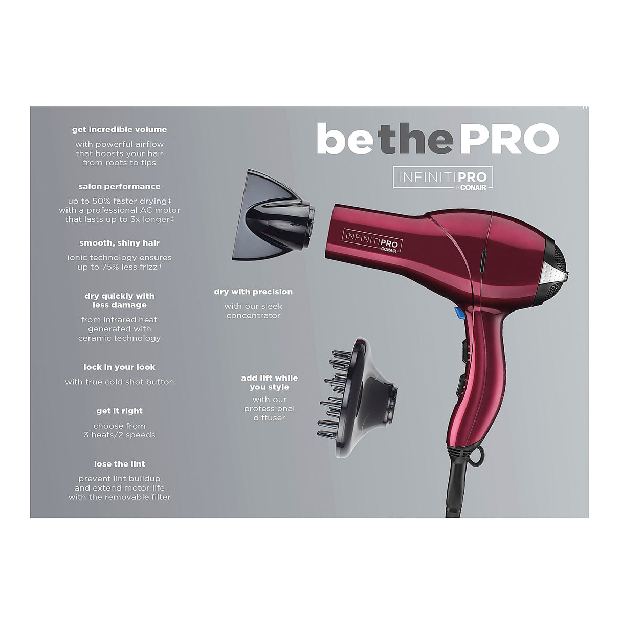 CONAIR Quick Styling Salon InfPRO Full Size Hair Dryer - Burgundy, 1875 Watts-074108305527-LR-361087-6-LR eShop