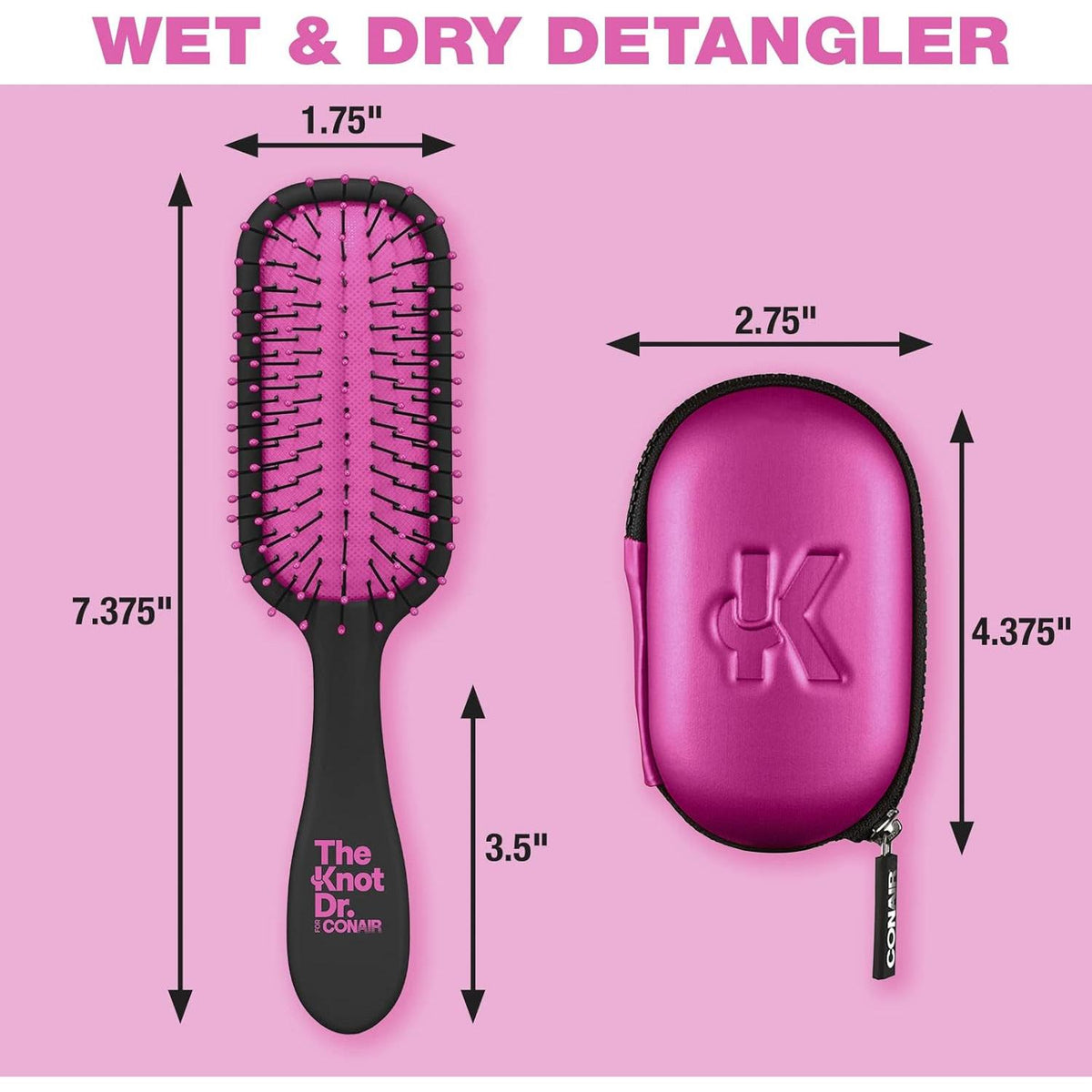 CONAIR The Knot Dr. Pro Mini Wet & Dry Detangler Hair Brush With Pink Case-074108953322-LR-341245-4-LR eShop