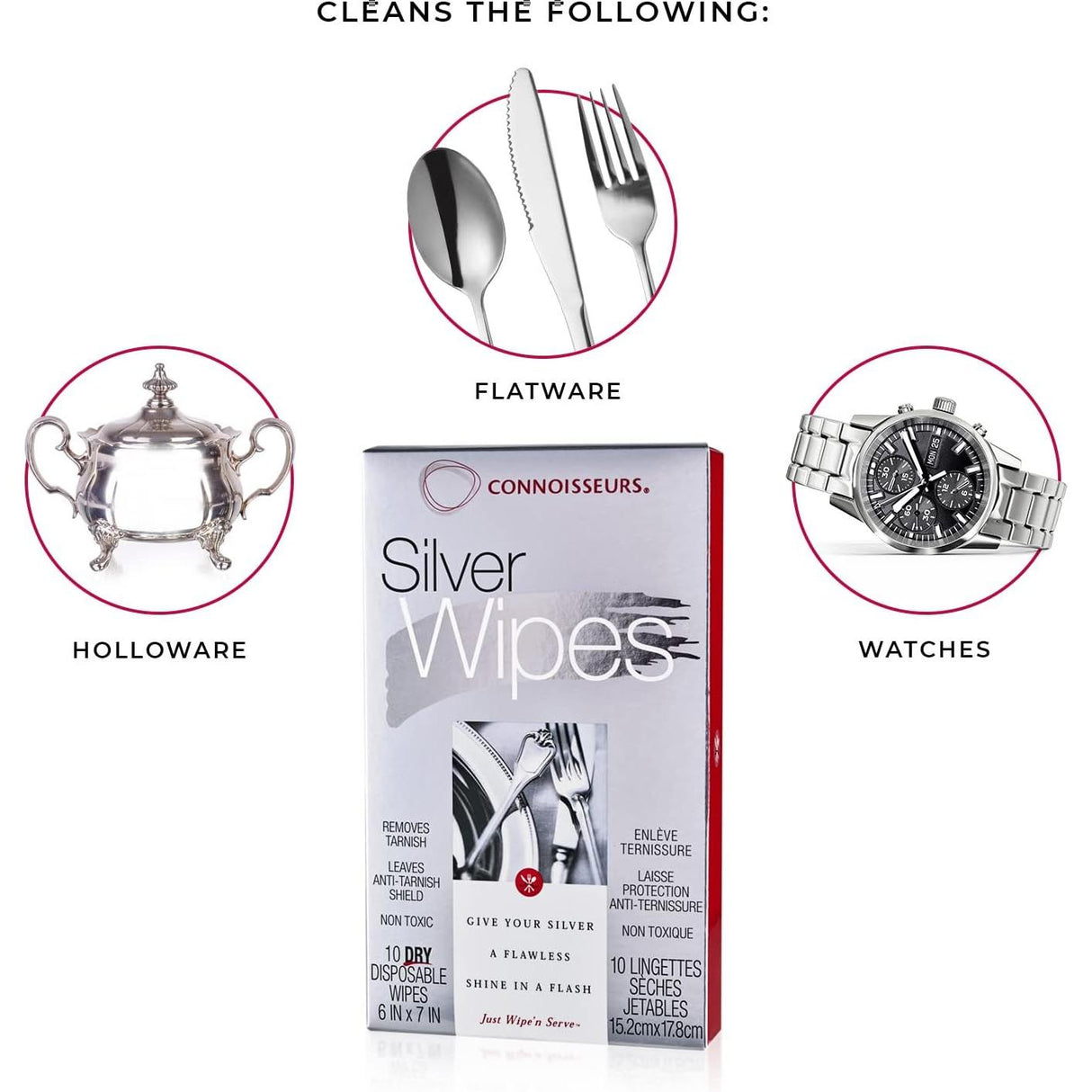 CONNOISSEURS Dry and Disposable Silver Wipes, 10 count-078682001462-LR-133781-5-LR eShop