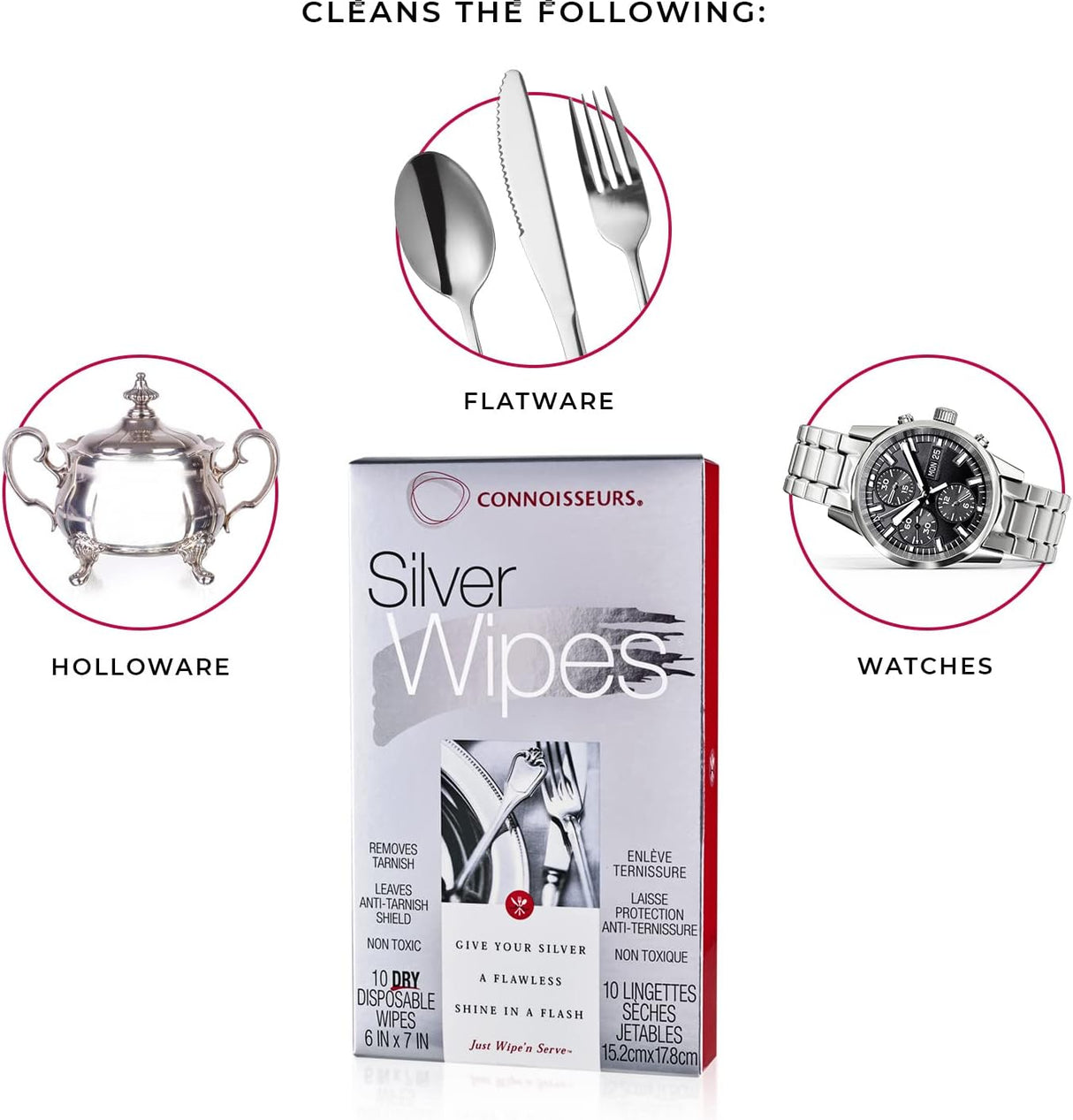 CONNOISSEURS Dry and Disposable Silver Wipes, 10 count-078682001462-LR-133781-5-LR eShop
