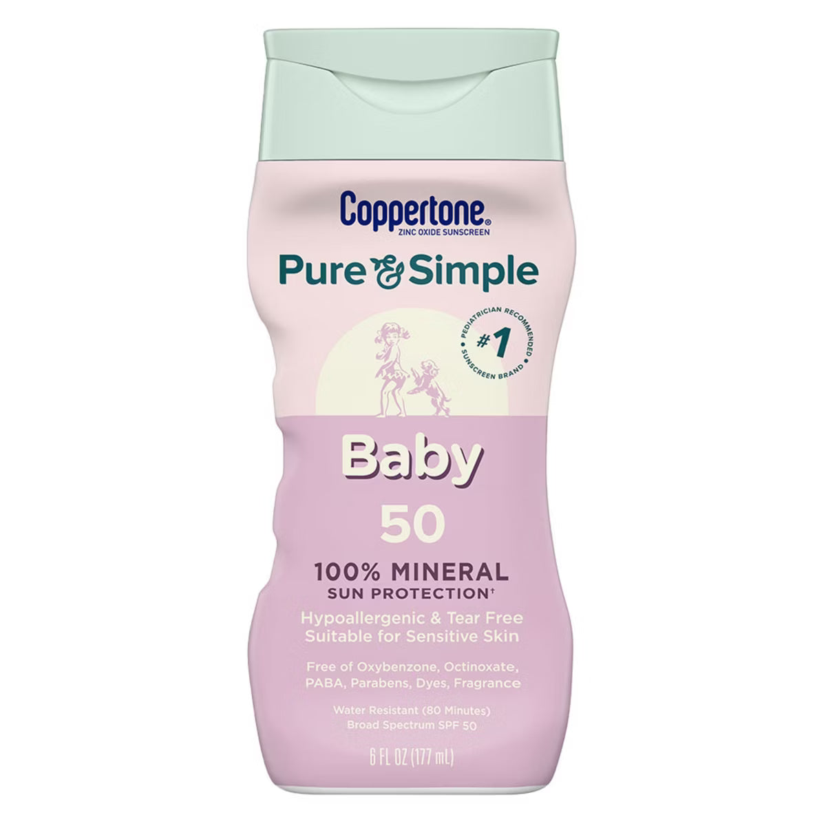 Coppertone Pure and Simple Baby Sunscreen Lotion SPF 50, Zinc Oxide Mineral Sunscreen for Babies, 6 fl oz Bottle-072140028718-LR-363358-1-LR eShop