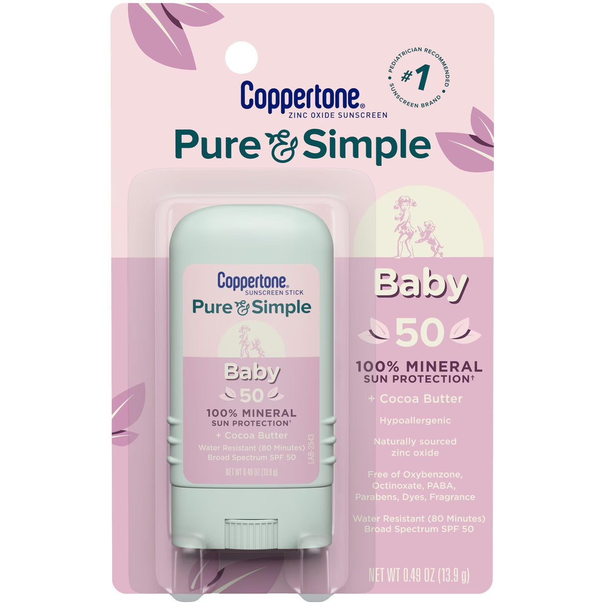 Coppertone Pure and Simple Baby Sunscreen Stick, SPF 50 Mineral Active, 0.49 Oz-072140028862-LR-363361-1-LR eShop