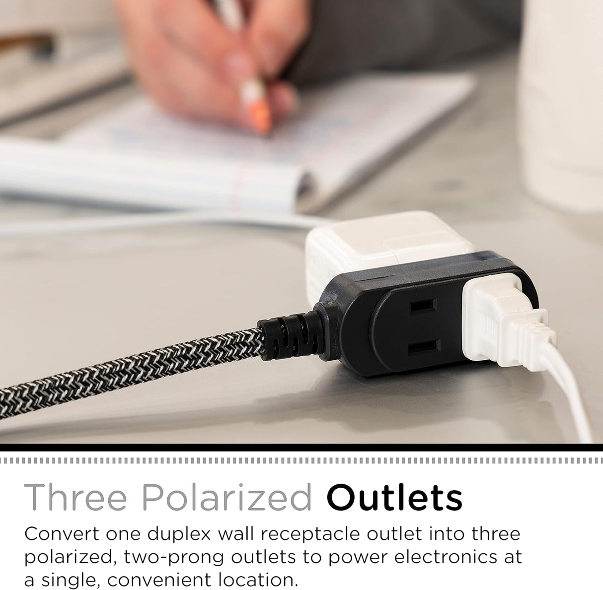 cordinate Basic 3-Outlet Polarized Extension Cord - Dark Heather, 8 ft-030878428415-LR-339330-2-LR eShop