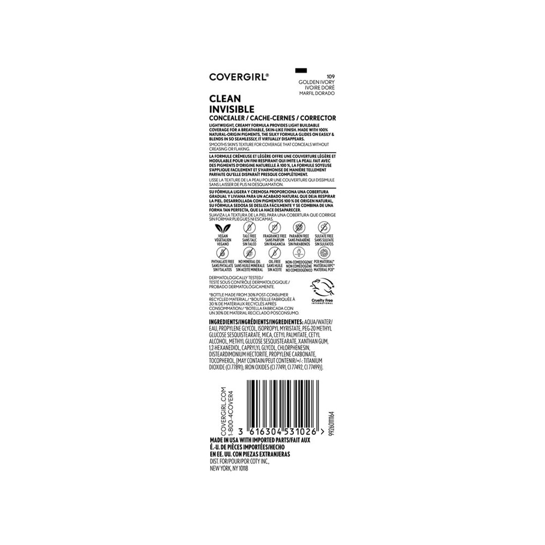 COVERGIRL Clean Invisible Concealer - 109 Golden Ivory-3616304531026-LR-349665-5-LR eShop