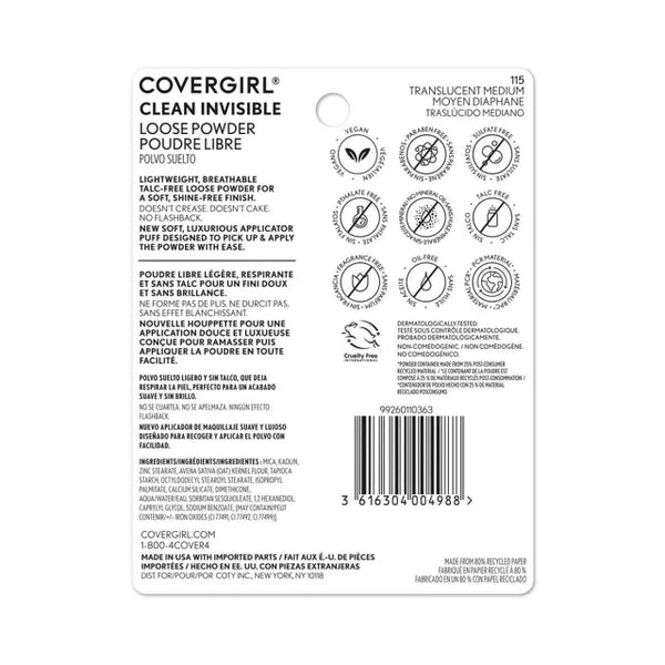 COVERGIRL Clean Invisible Loose Powder - 115 Translucent Medium-3616304004988-LR-347585-6-LR eShop