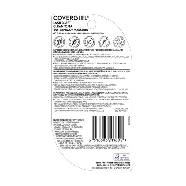COVERGIRL Lash Blast Cleantopia Waterproof Mascara - 835 Black Brown-3616305211699-LR-354736-5-LR eShop