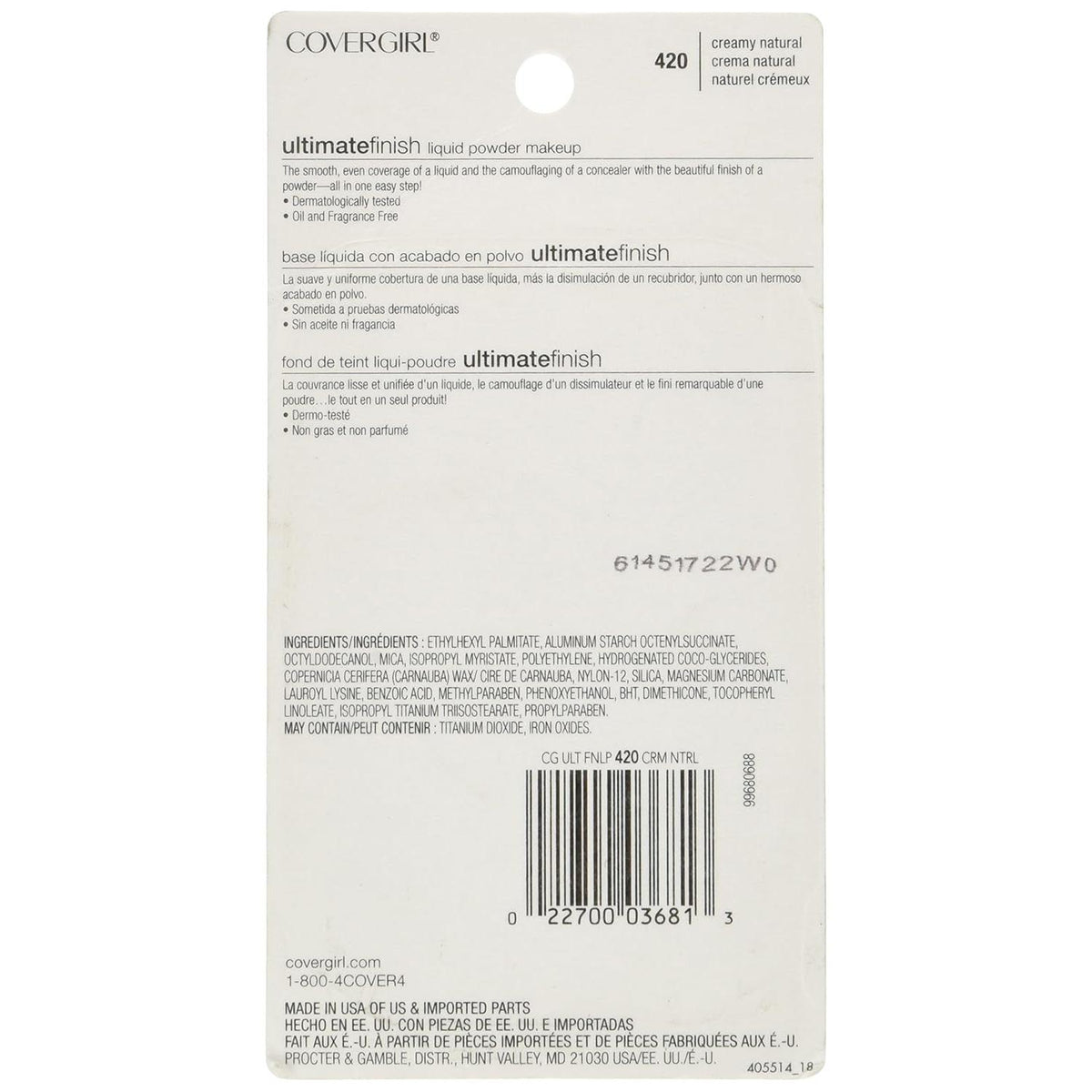 COVERGIRL Outlast All-Day Ultimate Finish 3-in-1 Foundation - 420 Creamy Natural-022700036813-LR-07757-3-LR eShop