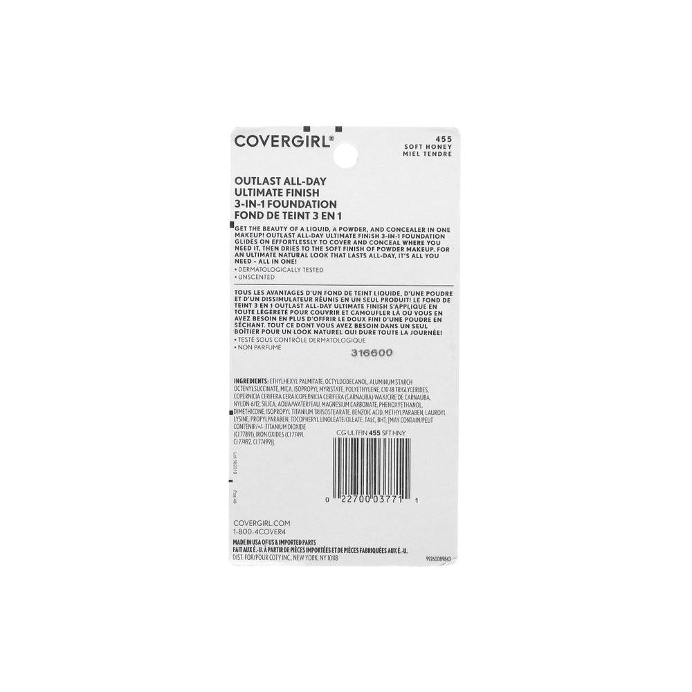 COVERGIRL Outlast All-Day Ultimate Finish 3-in-1 Foundation - 455 Soft Honey-022700037711-LR-132178-4-LR eShop