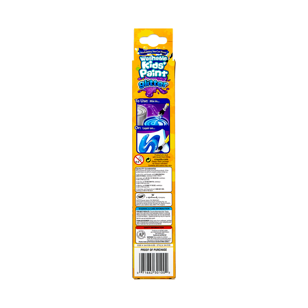Crayola Washable Kids Paint with Glitter Mix, 6 count-071662301002-LR-244286-6-LR eShop