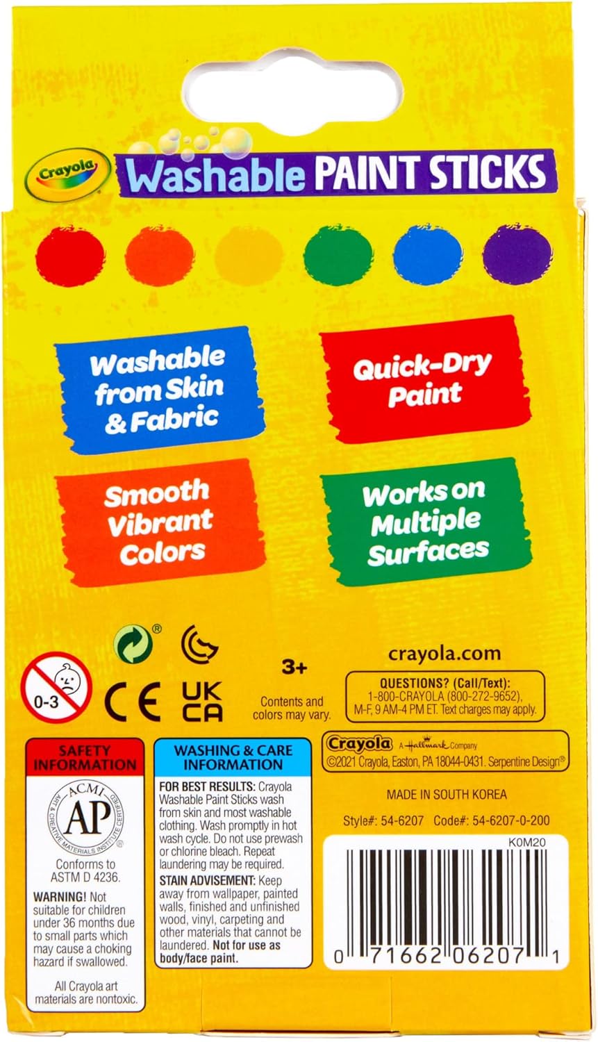 Crayola Washable Paint Sticks Set, 6 count-071662062071-LR-349861-6-LR eShop