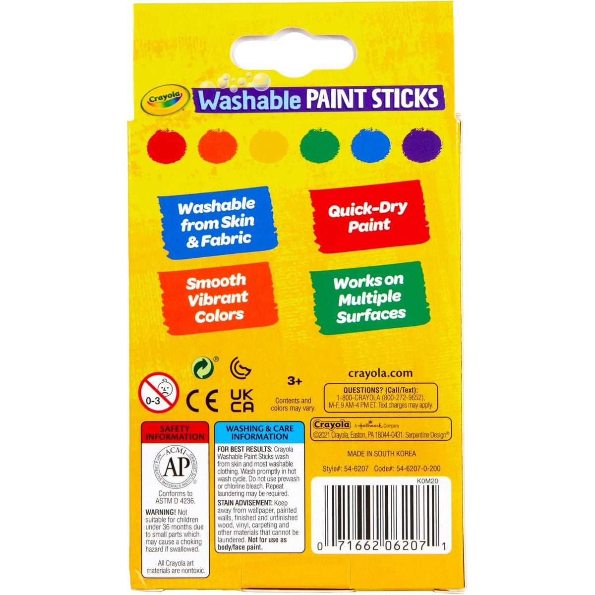 Crayola Washable Paint Sticks Set, 6 count-071662062071-LR-349861-6-LR eShop