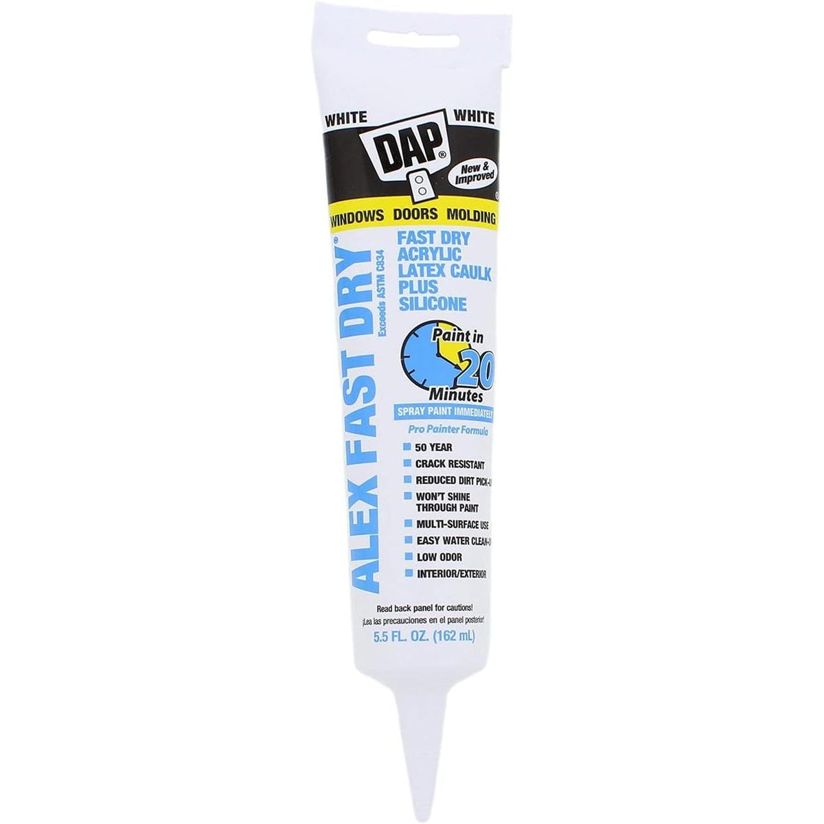 DAP Alex Fast Dry Acrylic Latex Plus Silicone Caulk - White, 5.5 oz-070798114258-LR-357309-1-LR eShop