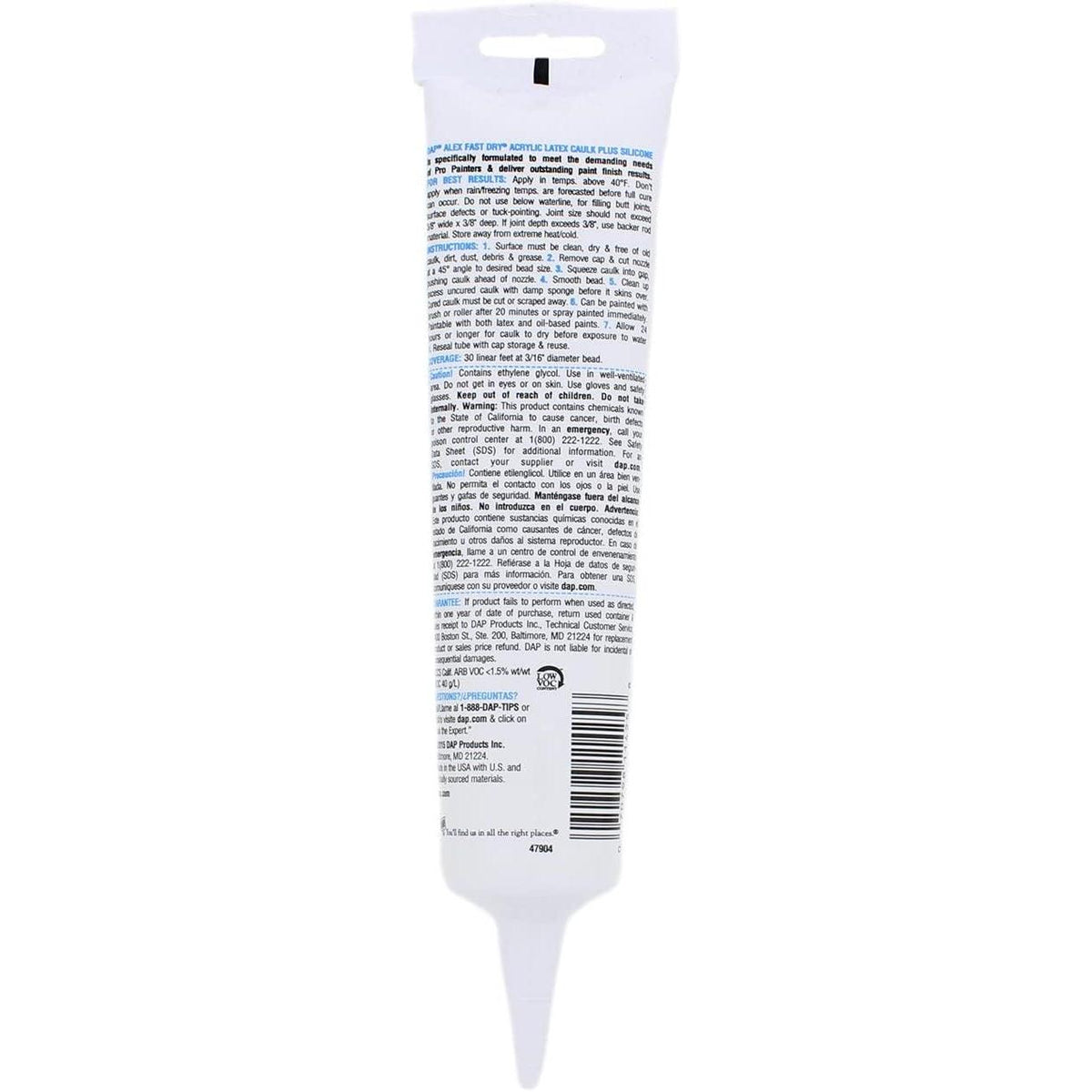 DAP Alex Fast Dry Acrylic Latex Plus Silicone Caulk - White, 5.5 oz-070798114258-LR-357309-5-LR eShop
