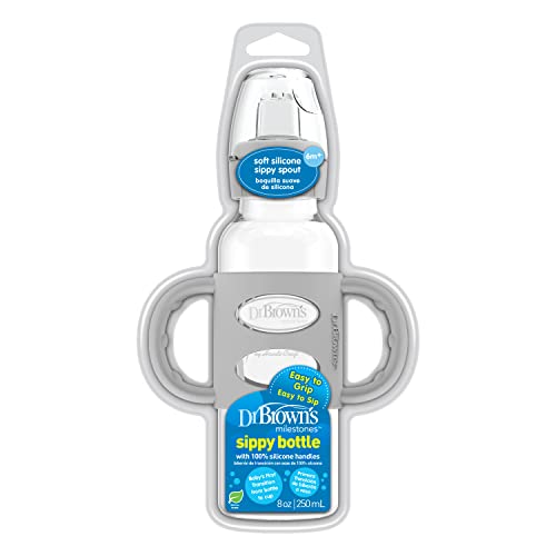 Dr Brown's Milestones Narrow Sippy Bottle with Silicone Handles & Soft Spout - Gray, 8 oz-072239325452-LR-346599-1-LR eShop