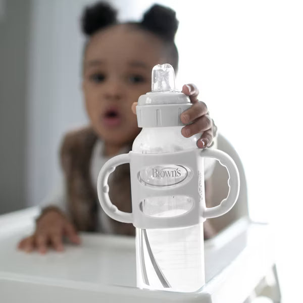 Dr Brown's Milestones Narrow Sippy Bottle with Silicone Handles & Soft Spout - Gray, 8 oz-072239325452-LR-346599-4-LR eShop