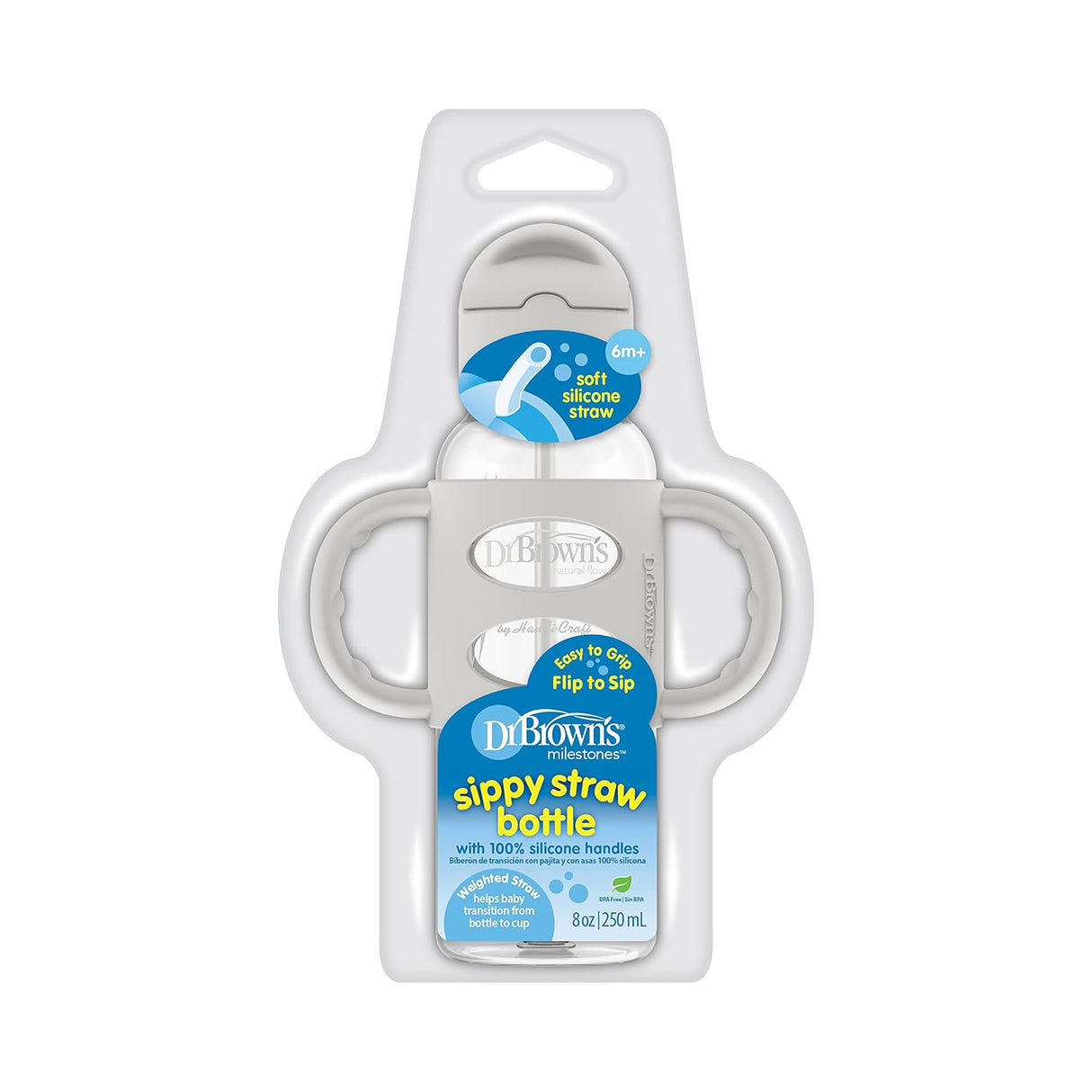 Dr Brown's Milestones Narrow Sippy Straw Bottle - Gray, 8 oz-072239324615-LR-346598-1-LR eShop