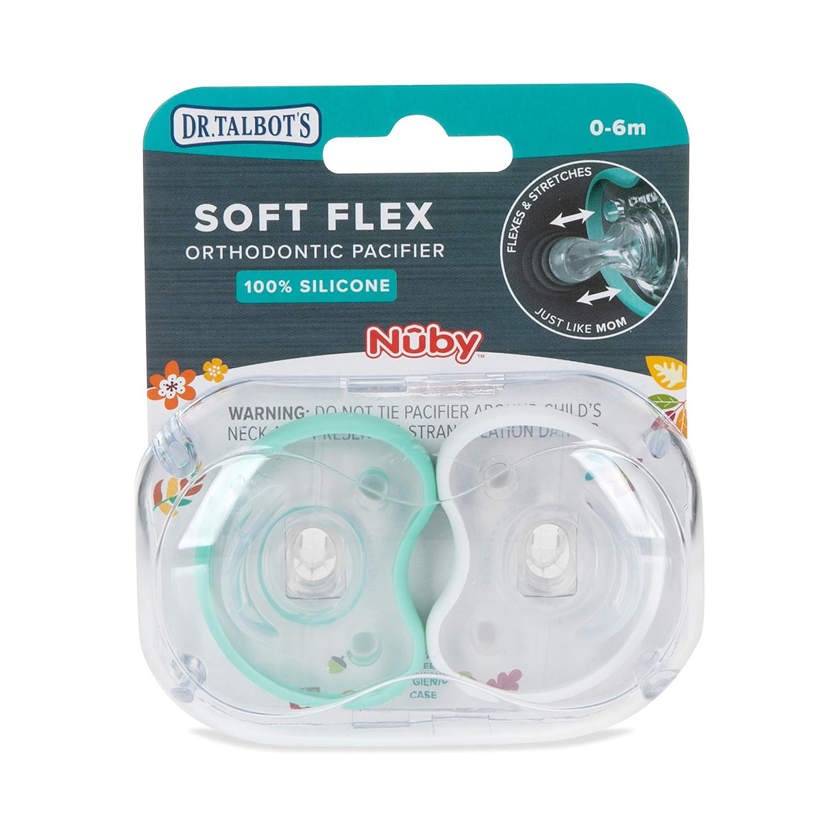 DR. TALBOT'S Soft-Flex Orthodontic Pacifiers, 0-6 months - Aqua and Clear, 2 count-370797800955-LR-355961-1-LR eShop