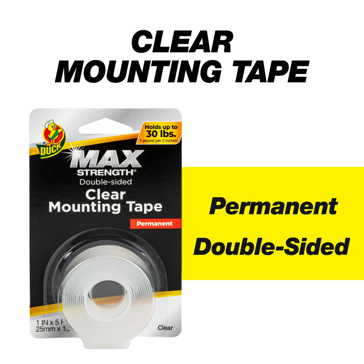 DUCK Max Strength Mounting Tape - Clear, 1" x 5'-075353331552-LR-357283-2-LR eShop