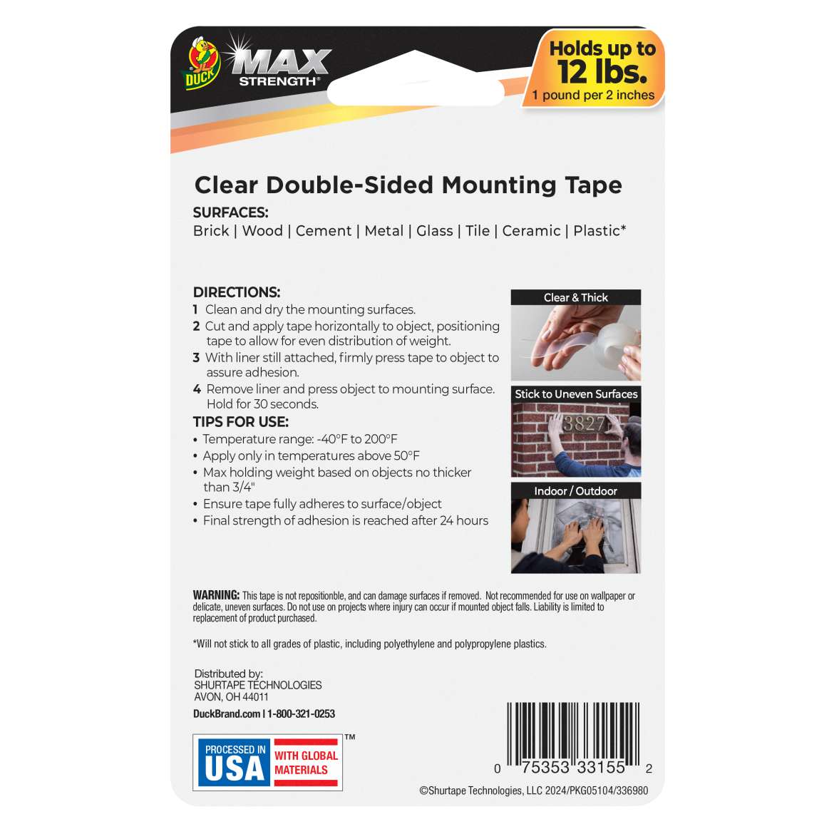 DUCK Max Strength Mounting Tape - Clear, 1" x 5'-075353331552-LR-357283-9-LR eShop