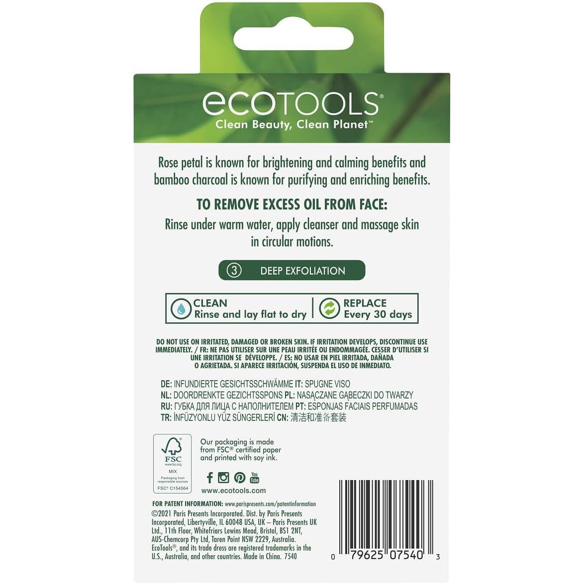 EcoTools Infused Facial Sponges - Rose Petal Bamboo Charcoal, 3 count-079625075403-LR-337687-4-LR eShop
