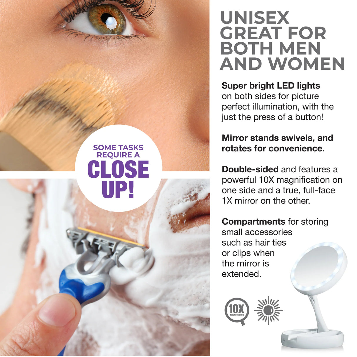 EMSON My Foldaway Mirror LED Lighted, Double-Sided Vanity Mirror-080313017131-LR-320718-6-LR eShop