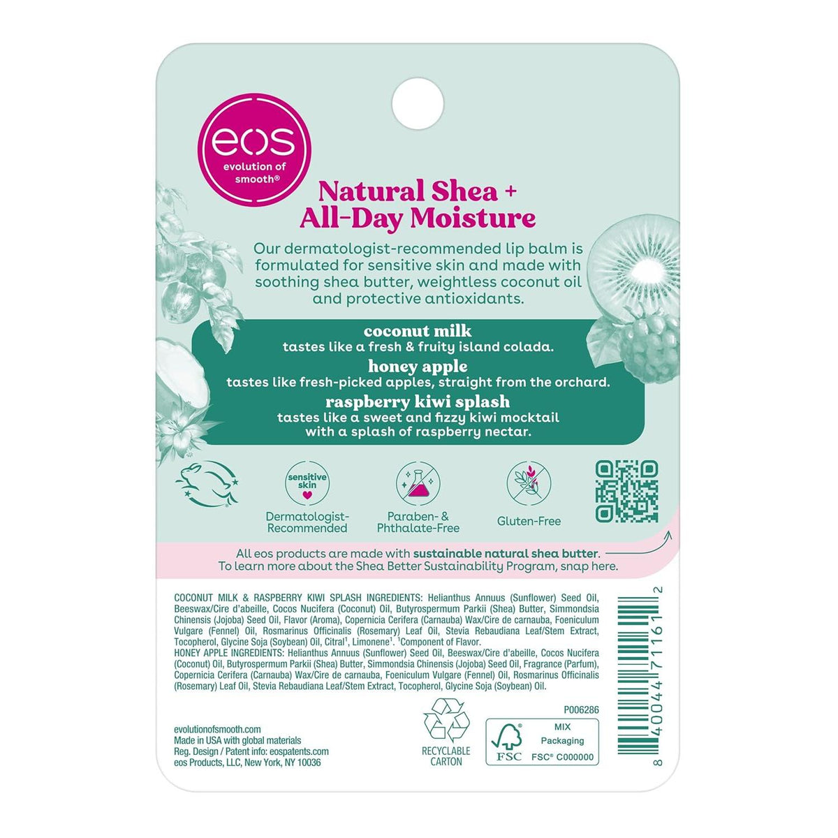 eos Natural Shea Lip Balm - Honey Apple, Coconut Milk & Raspberry Kiwi Splash, 3 count-840044711612-LR-359722-6-LR eShop