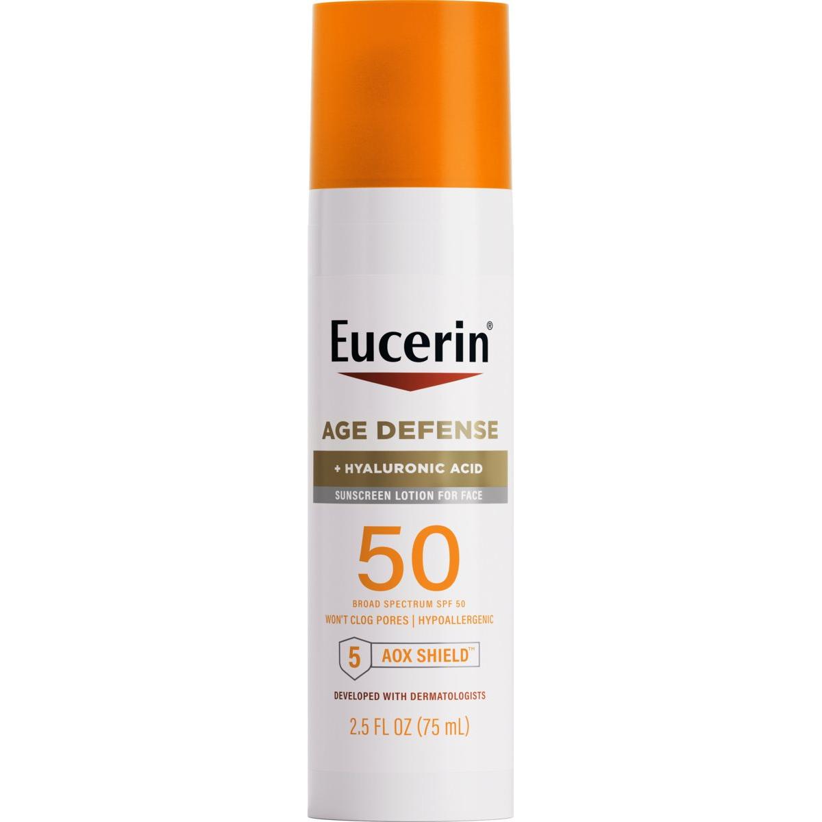 Eucerin Sun Age Defense Face Sunscreen Lotion, Hyaluronic Acid, Non-Comedogenic, SPF 50, 2.5 fl oz-072140032227-LR-363497-1-LR eShop