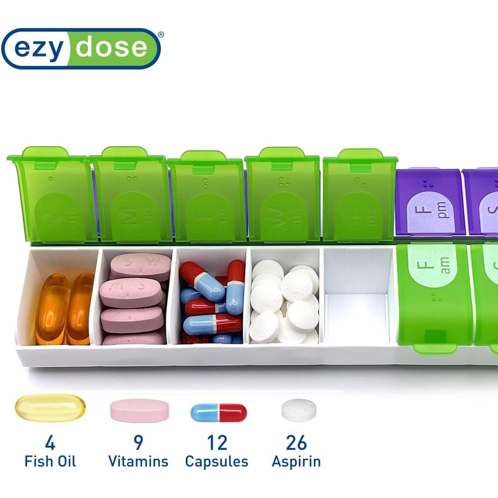 ezy dose AM and PM Dual Compartment Pill Organizer and Medication Planner - Assorted Colors-025715677057-LR-309975-4-LR eShop
