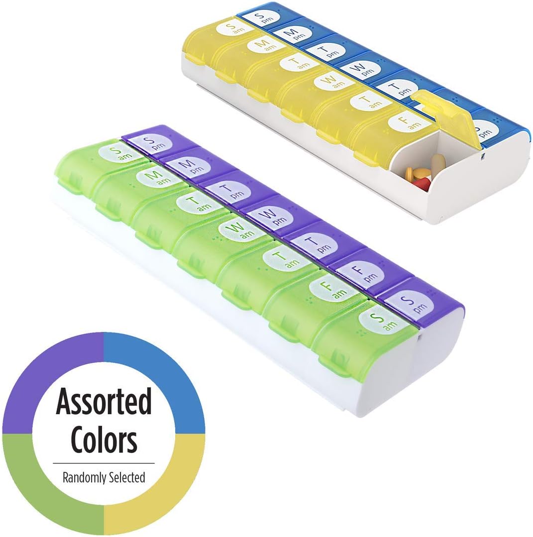 ezy dose AM and PM Dual Compartment Pill Organizer and Medication Planner - Assorted Colors-025715677057-LR-309975-7-LR eShop
