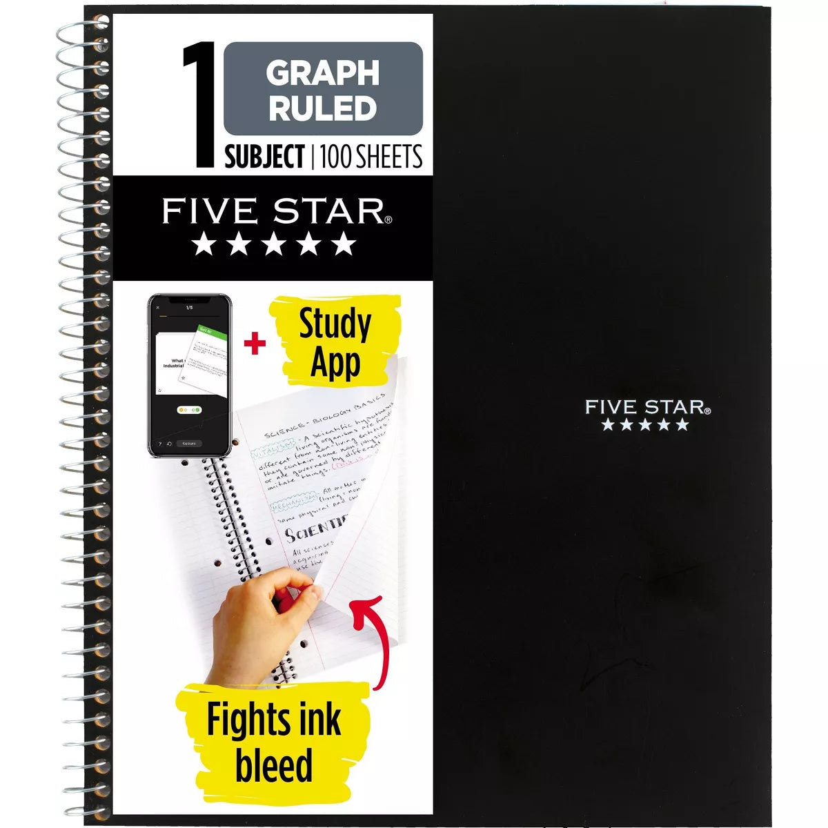Five Star 1 Subject Graph Ruled Spiral Notebook - Assorted Colors, 8.5" x 11"-043100061908-LR-185418-3-LR eShop