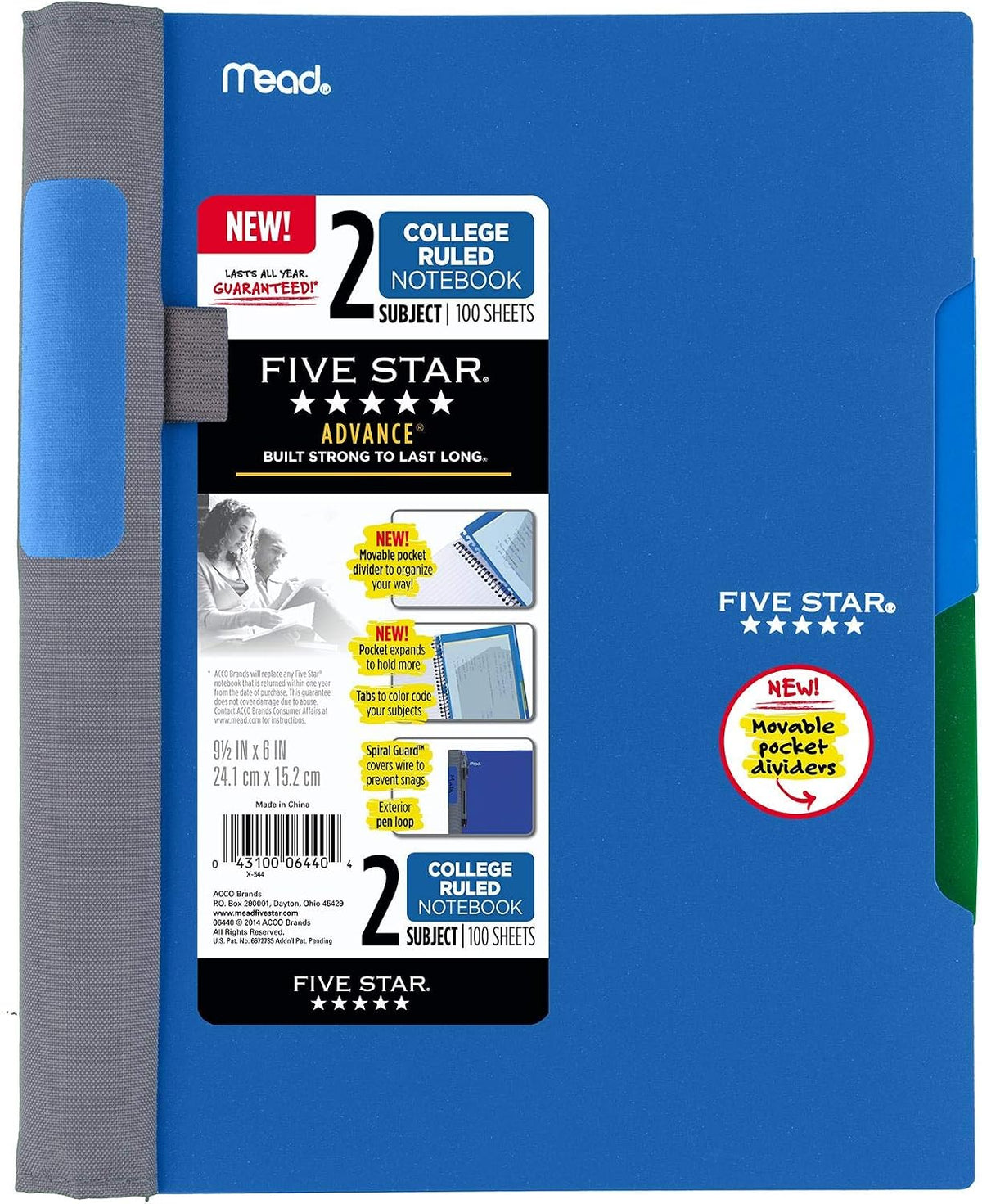Five Star College Ruled Advance Wirebound Notebook - Assorted Colors, 9.5" x 6", 2 Subject-043100064404-LR-325900-1-LR eShop