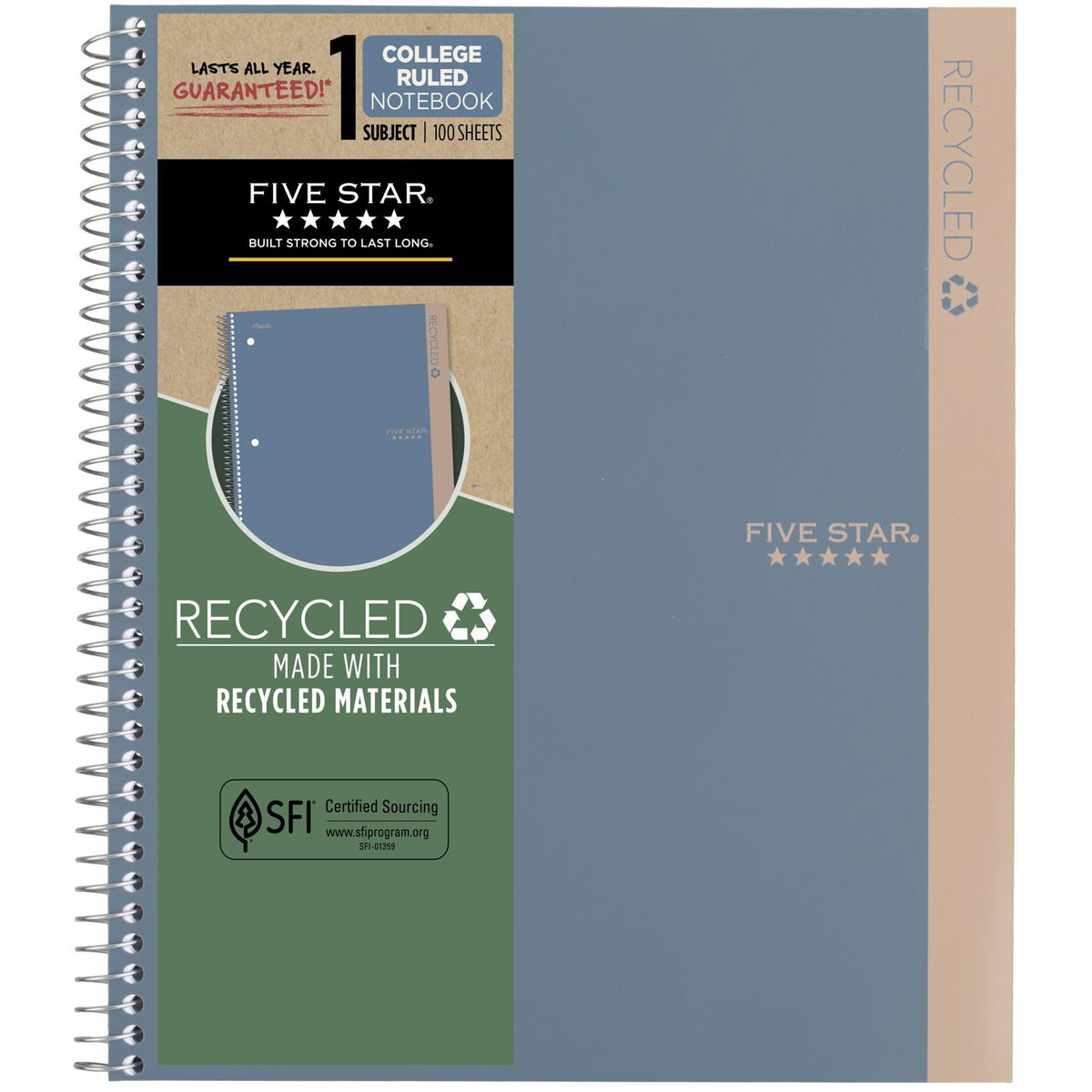 Five Star College Ruled Recycled Spiral Notebook - Assorted Colors, 1 Subject-071723078829-LR-346442-1-LR eShop