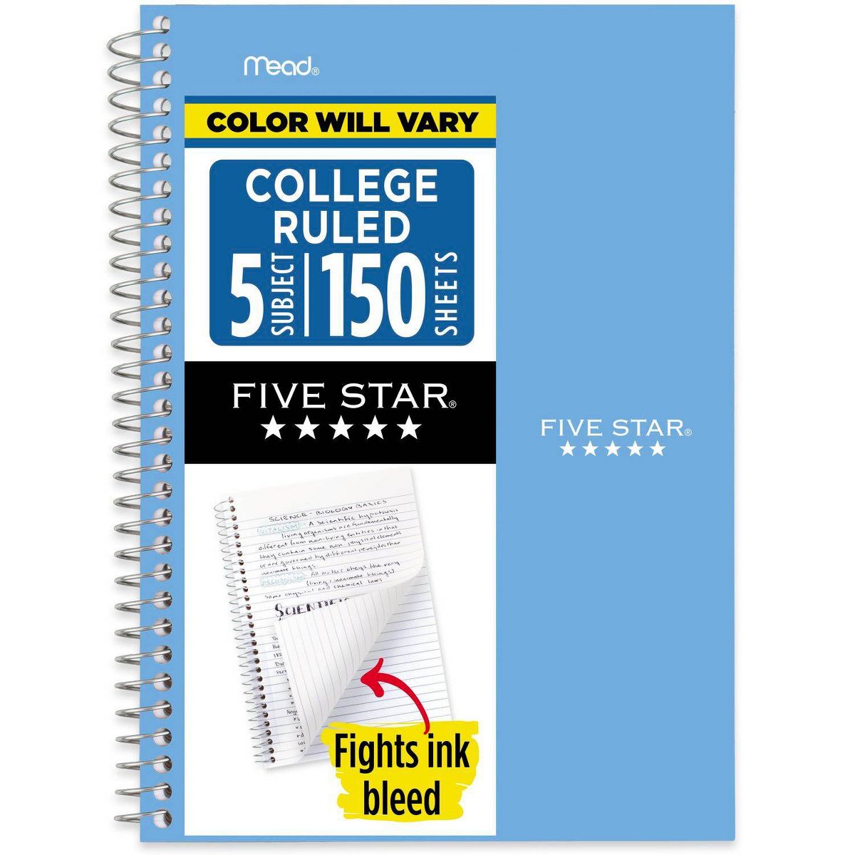 FIVE STAR College Ruled Spiral Notebook, 9.5" x 6" - Assorted Colors, 5 Subject-071723121648-LR-354812-1-LR eShop