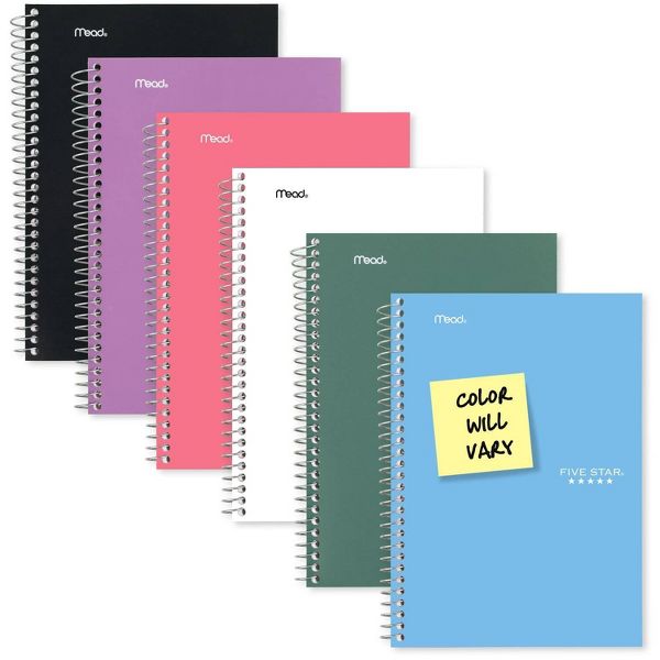 FIVE STAR College Ruled Spiral Notebook, 9.5" x 6" - Assorted Colors, 5 Subject-071723121648-LR-354812-2-LR eShop