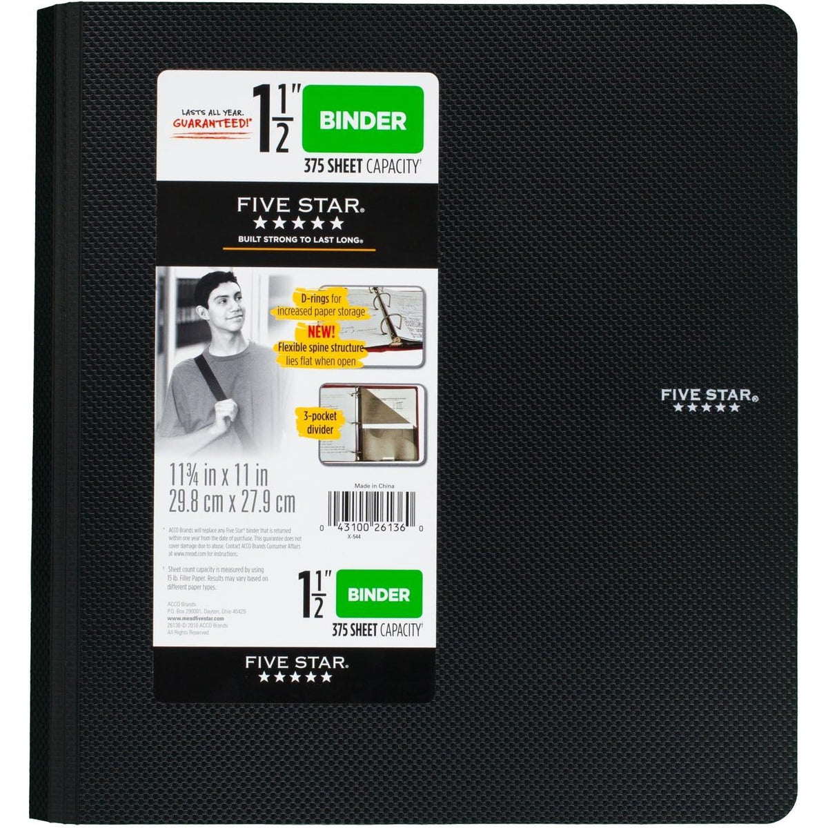 FIVE STAR Three Ring Plastic Binder - Assorted Colors, 1.5"-043100261360-LR-325897-5-LR eShop
