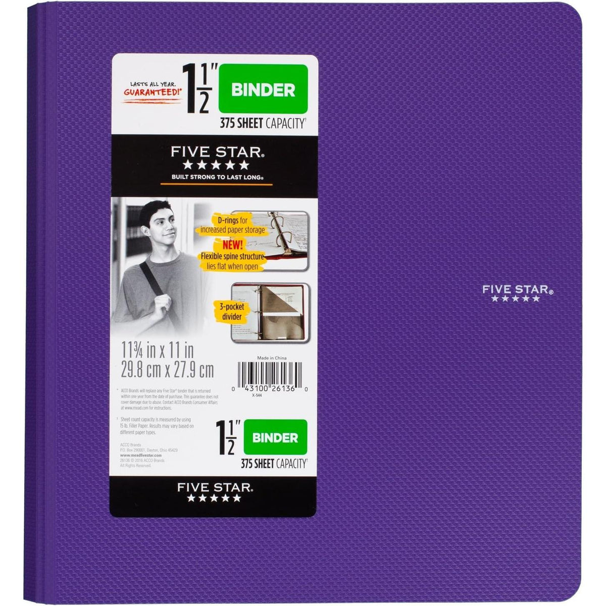 FIVE STAR Three Ring Plastic Binder - Assorted Colors, 1.5"-043100261360-LR-325897-6-LR eShop