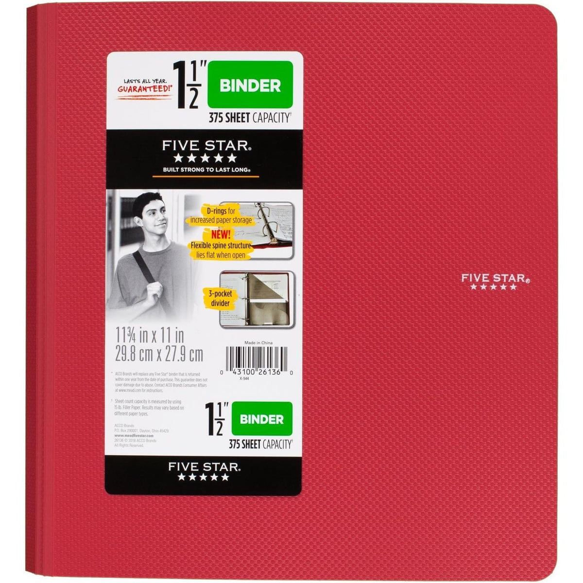 FIVE STAR Three Ring Plastic Binder - Assorted Colors, 1.5"-043100261360-LR-325897-7-LR eShop