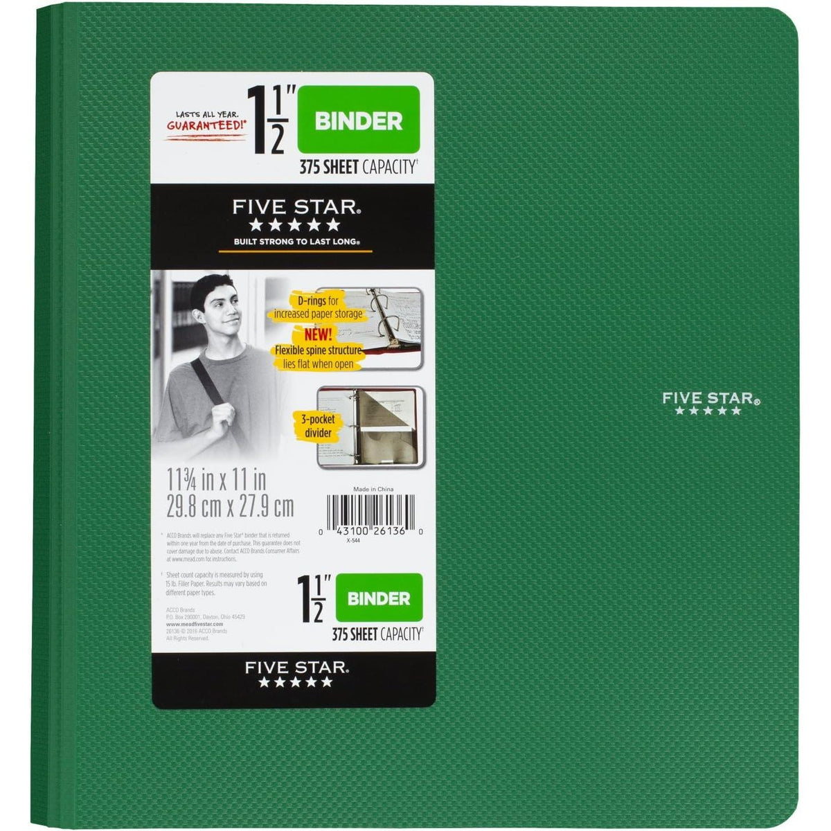 FIVE STAR Three Ring Plastic Binder - Assorted Colors, 1.5"-043100261360-LR-325897-8-LR eShop