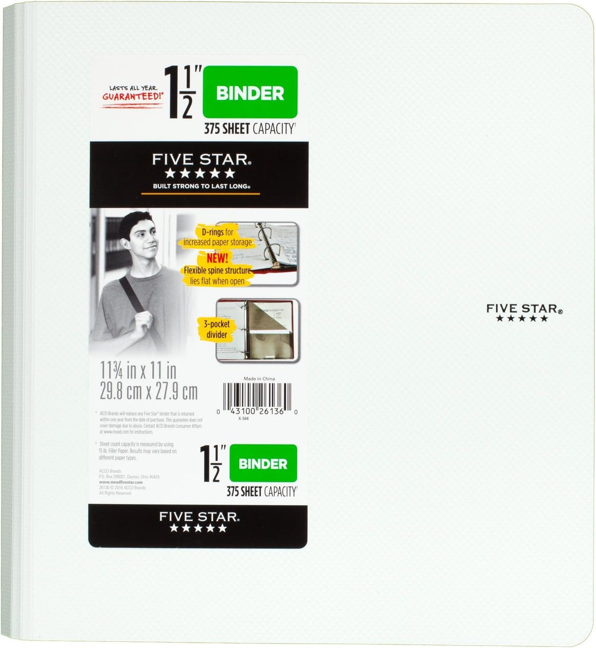 FIVE STAR Three Ring Plastic Binder - Assorted Colors, 1.5"-043100261360-LR-325897-9-LR eShop