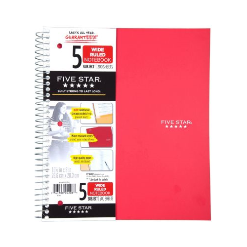 Five Star Wirebound Notebook, 5 Subject, Wide Ruled-043100052067-LR-18341-1-LR eShop