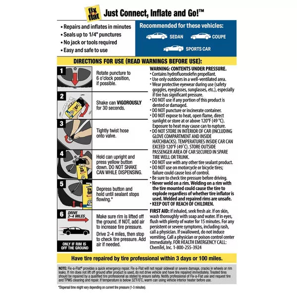 Fix-A-Flat Tire Sealant and Car Tire Inflator for Sedan and Coupe-716281507854-LR-302878-6-LR eShop