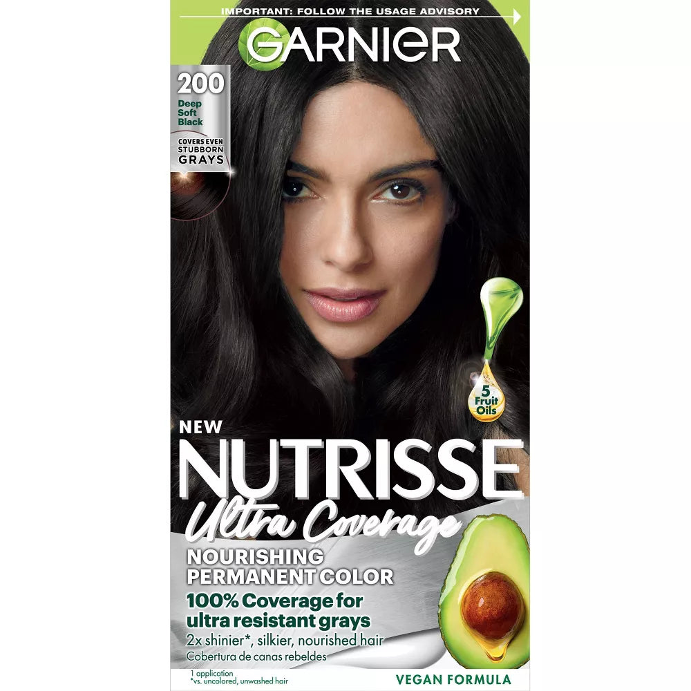 Garnier Nutrisse Ultra Coverage 100% Gray Coverage Permanent Hair Color - 200 Deep Soft Black-603084496990-LR-361812-1-LR eShop