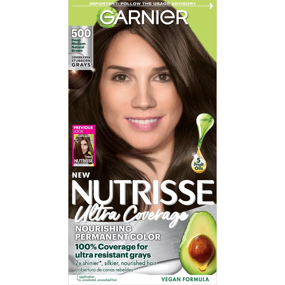 Garnier Nutrisse Ultra Coverage 100% Gray Coverage Permanent Hair Color - 500 Medium Brown-603084497010-LR-361814-1-LR eShop