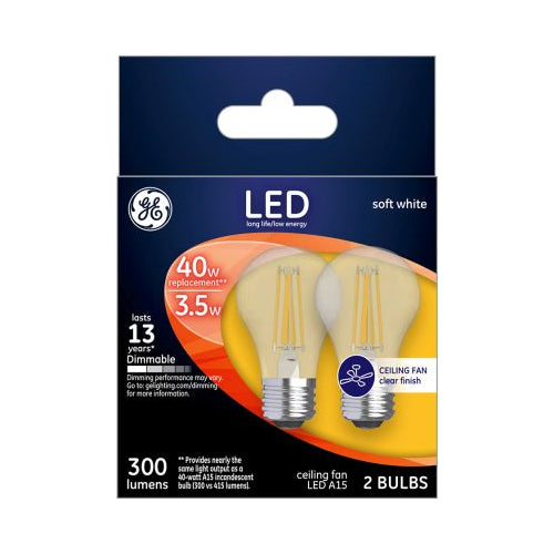 GE 3.5W LED Soft White Dimmable A15 Ceiling Fan Clear Finish Light Bulbs (2-Pack)-043168232401-LR-321357-1-LR eShop