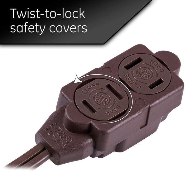 GE Extension Cord with Twist-to-Close Outlets - Brown, 12 feet-043180002242-LR-225366-7-LR eShop