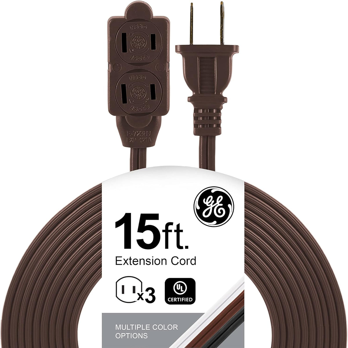 GE Extension Cord with Twist-to-Close Outlets - Brown, 15 feet-043180002402-LR-225702-1-LR eShop